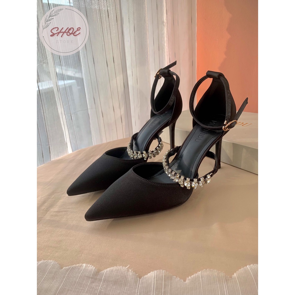 GÓT NHỌN BÍT LỤA SATIN QUAI NGANG ĐÁ Z-18