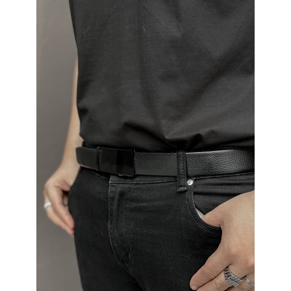 Thắt lưng nam da, dây nịt nam khóa tự động đen trơn MALTRIK chất da cao cấp