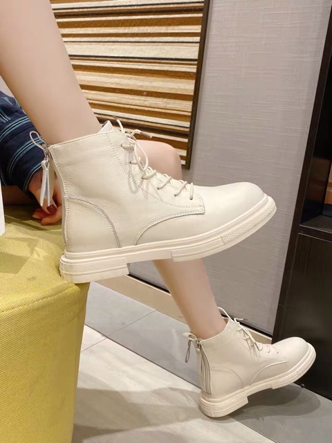 (Sẵn hàng) Bốt Cổ Lửng Buộc Dây , Giày Martin cao cổ, hai khoá kéo sau gót, chất da mềm, đế dẻo( Video +Ảnh Thật) | BigBuy360 - bigbuy360.vn