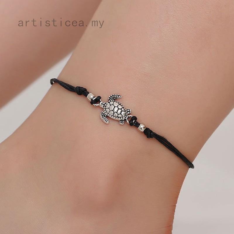 Lắc Chân Dây Thừng Mặt Hình Rùa Phong Cách Vintage