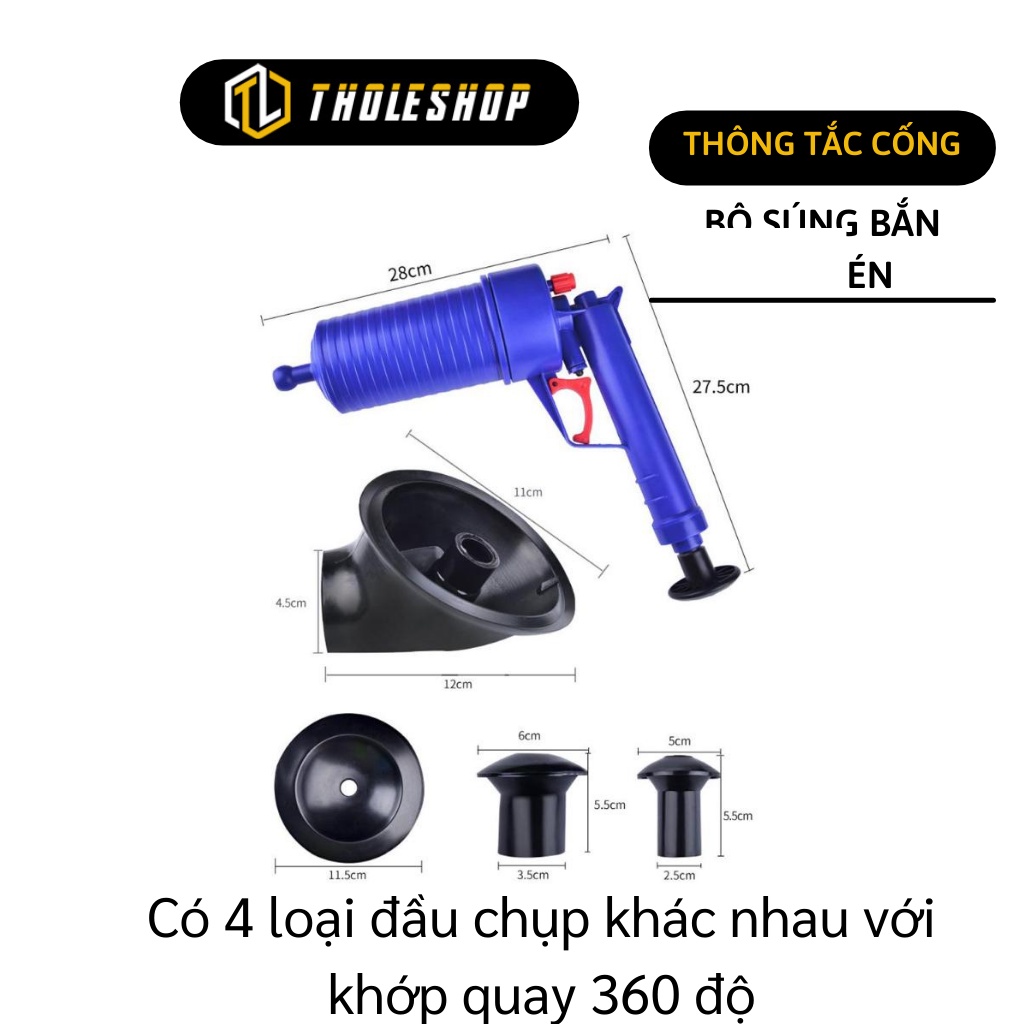 Thông Tắc Cống - Bộ Súng Bắn Thông Tắc Bồn Cầu, Chậu Rửa Chén 4 Đầu Quay 360 5650