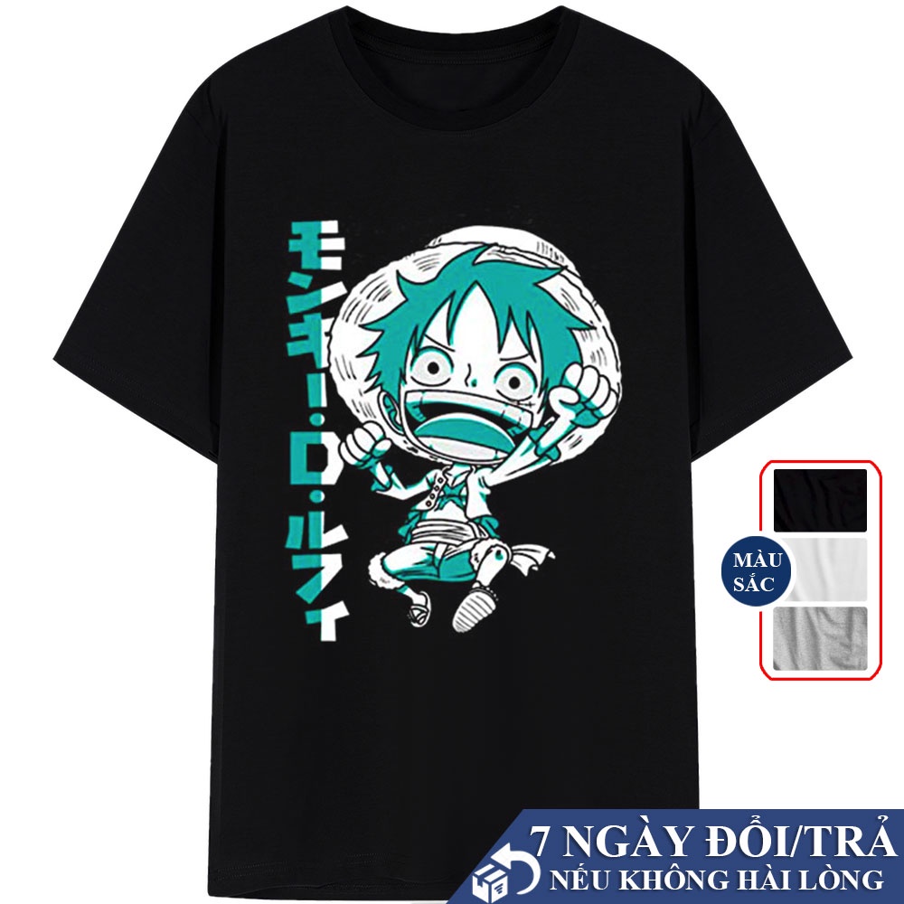 Áo Thun Tay Lỡ Luffy Gear One Piece Cực Chất Đen Trắng Xám, Áo Phông Oversize Nam Luffy Độc Đáo V62