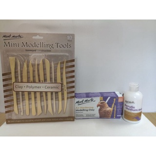 Combo đất sét tự khô trắng/nâu 0.5kg/2kg, phủ bóng 75ml/135ml, bộ dụng cụ làm đất sét 10/11 chi tiết