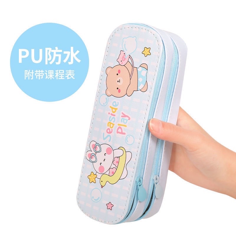 Hộp Bút Hai Ngăn Da PU Anime Phong Cách Nhật Bản, Dung Tích Lớn Tiện Lợi