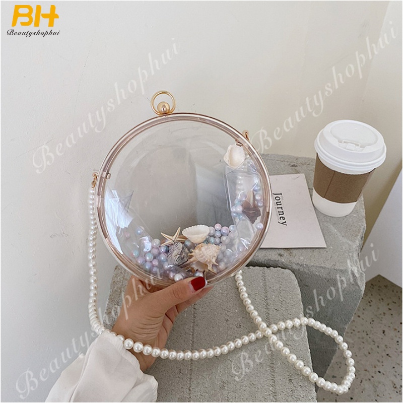 Túi Đeo Chéo Trong Suốt Đính Hạt Ngọc Trai Thời Trang 2022 Cho Nữ