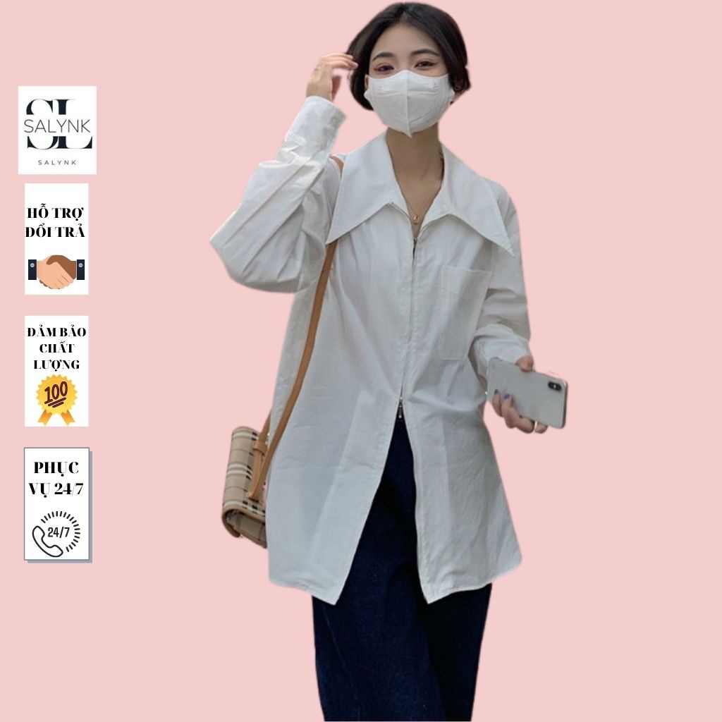 Áo sơ mi nữ SALYNK sơ mi from rộng kiểu dàng trẻ trung dài tay ulzzang hàn quốc cao cấp trơn
