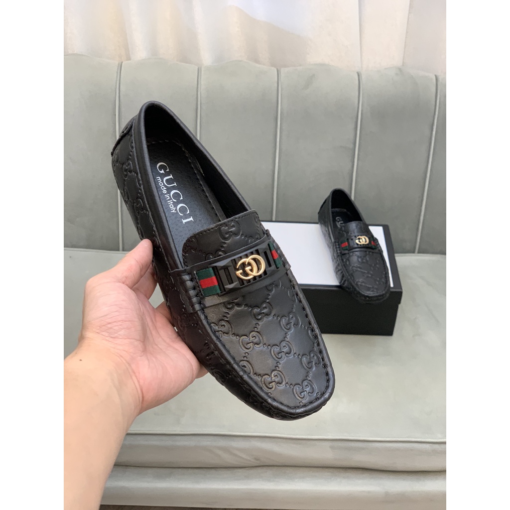 Giày lười nam cao cấp da thật GUCCI GG GC thiết kế thanh lịch mang phong cách retro
