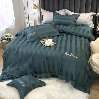 Bộ chăn ga và vỏ gối lụa satin kẻ sọc K&Q mang khách sạn 5 sao về với căn phòng của bạn