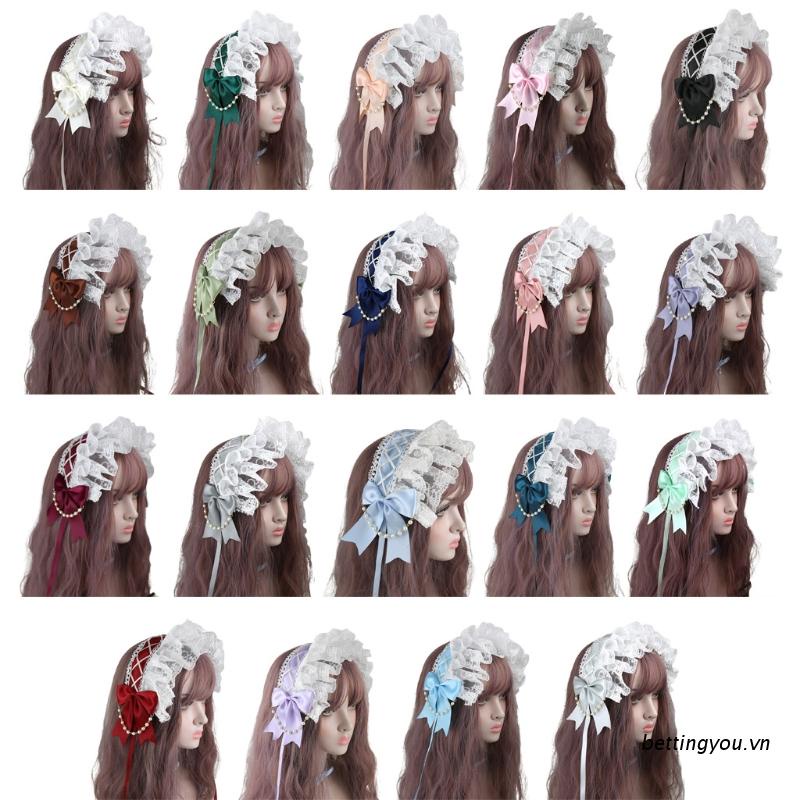 Băng đô ren đính nơ phong cách lolita Nhật Bản cho nữ