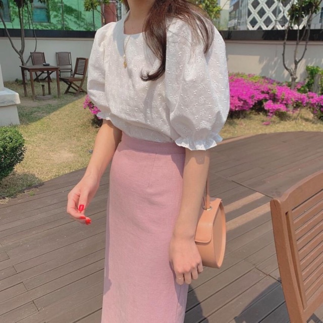 Sét áo thêu hoa tay bồng+chân váy