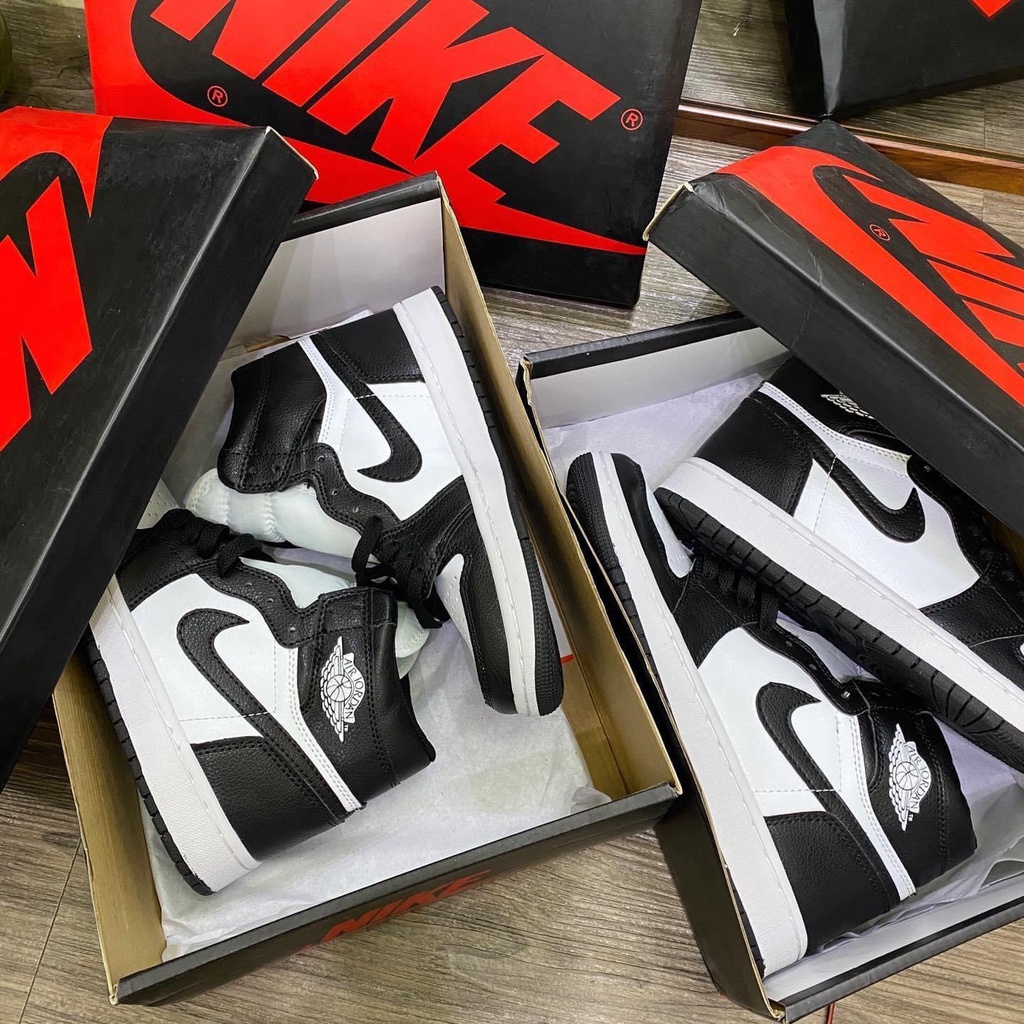 Giày thể thao Jordan 1 panda cổ cao đen trắng, Giày nam nữ JD1 high mid cao cấp Full Box Bill