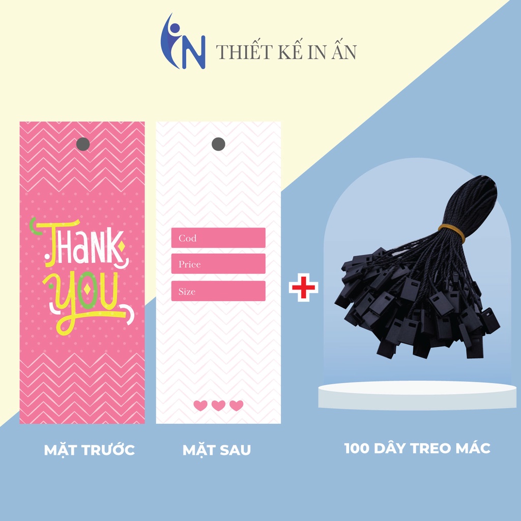 100 Tag Quần Áo, Mác Treo Quần Áo, Thẻ Treo Thời Trang Size 9x3.6cm Có Đục Lỗ , Chất Liệu C300 Cán Màn Mờ