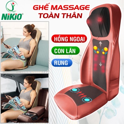 Ghế massage lưng, cổ, mông xoa bóp day ấn rung, nhiệt hồng ngoại Nikio NK-180 - Màu đỏ