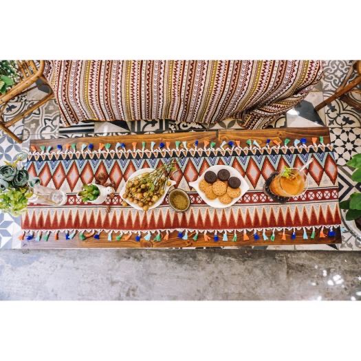 KHĂN TRÀI BÀN THỔ CẨM VIỀN REN ĐÔC ĐÁO, PHONG CÁCH VINTAGE - Kích thước 0.3m*1.5m