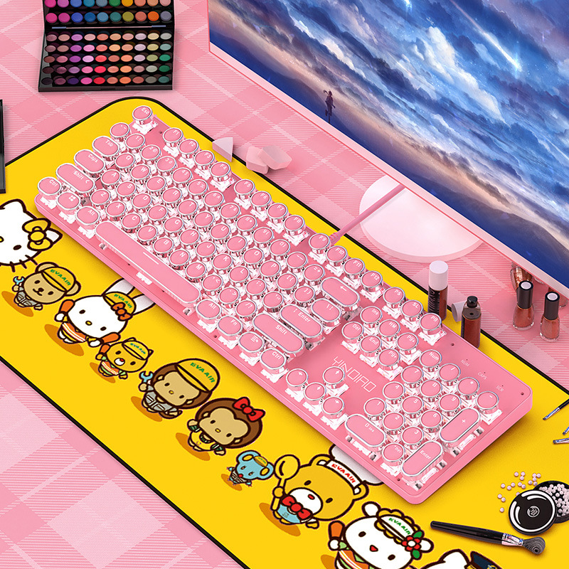 INS Fashion   real mechanical keyboard green axis    net red new cute girl girl heart pink circle button