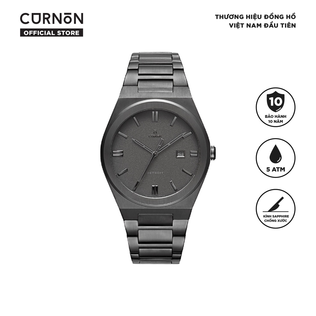 Đồng hồ nam Curnon Detroit M-1 dây kim loại chính hãng, kèm lịch số thể thao dễ đeo