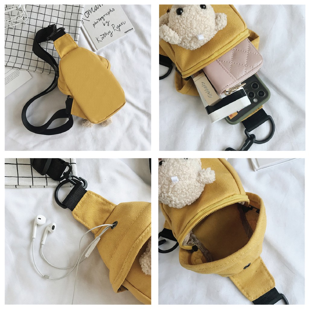 [Hot Trend] Túi Gấu Bông Đeo Chéo Tote Xinh Yêu, Kute Có Lỗ Tai Nghe Màu Trắng, Đen, Vàng, Xanh 2021 | BigBuy360 - bigbuy360.vn