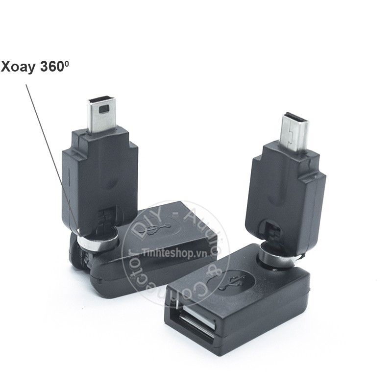Đầu đổi Mini USB 5pin cho xe ô tô xoay bẻ góc 360 - Mini USB to USB 2.0 AF