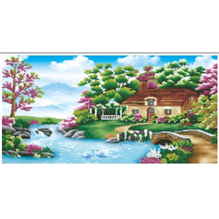 Tranh Đính Đá Ngôi Nhà Bên Suối Nhỏ YN5301 117X70cm, chưa đính