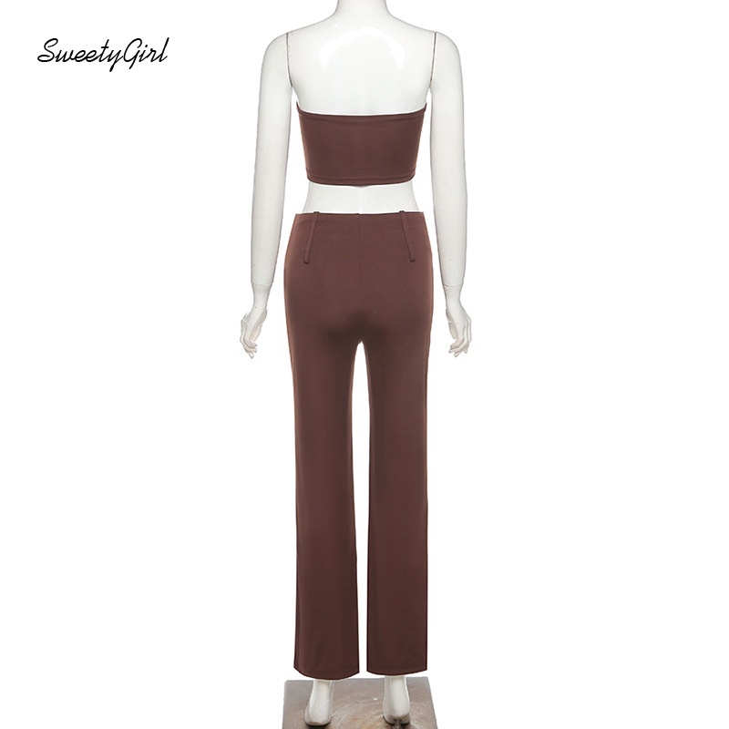 Set Áo Ống Trễ Vai Màu Sắc Đơn Giản + Quần Dài Lưng Cao Ống Đứng Thời Trang Cho Nữ