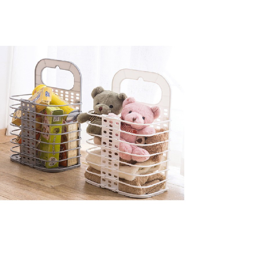 Giỏ nhựa đựng quần áo và đồ dùng sinh hoạt treo tường có thể gấp gọn thông minh 3379