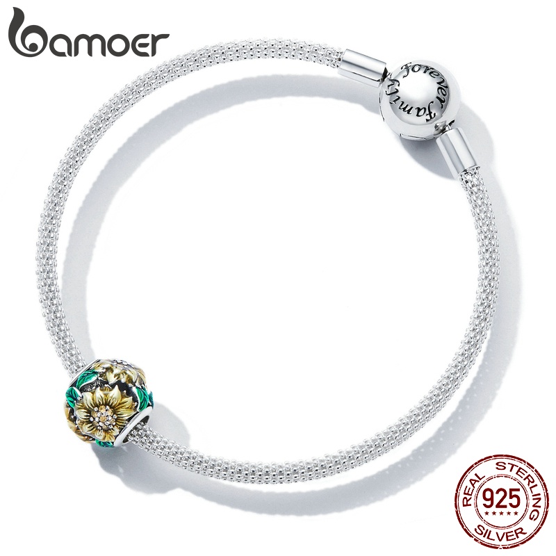 Hạt trang sức Bamoer bằng bạc 925 họa tiết hoa hướng dương