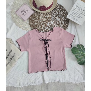Áo croptop đan dây mắt cáo, ảnh thật trải sàn