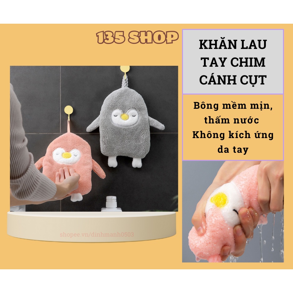 Khăn lau tay treo tường mềm mịn hình chim cánh cụt dễ thương