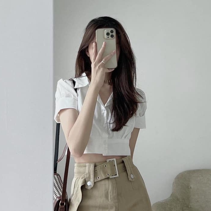 Sơ mi croptop tay bồng chất thô nến siêu đẹp