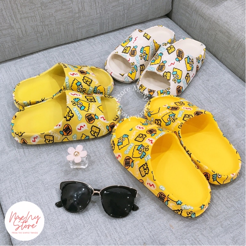 Dép bánh mì nữ Ulzzang hoạ tiết gà style luck siêu nhẹ quai ngang đế đúc (đặt tăng size)