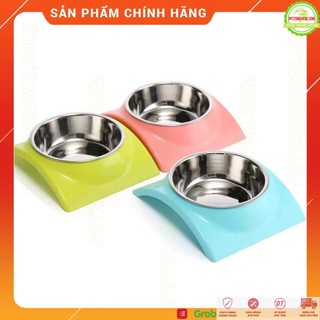 Bát ăn đơn cong nhựa xịn ruột inox cho chó mèo - Giao màu ngẫu nhiên