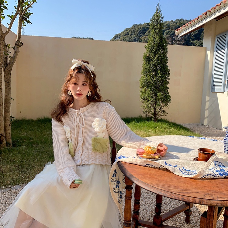 IELGY    Áo cardigan Dệt Kim Tay Dài Dáng Ngắn Thời Trang Hàn Quốc Cho Nữ