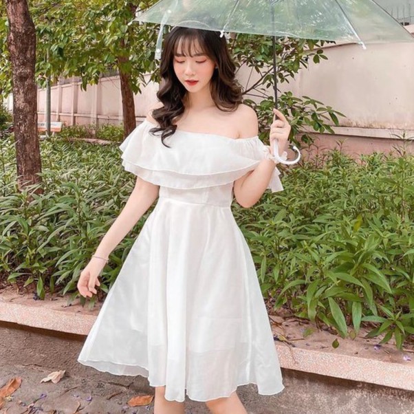 ĐẦM TRẮNG TRỄ VAI BÈO BỒNG BỀNH 2 TẦNG, VÁY TRẮNG KÝ YẾU, PROM, DỰ TIỆC CƯỚI | BigBuy360 - bigbuy360.vn