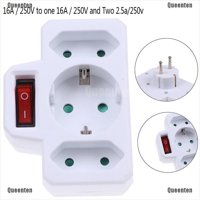 Phích Cắm Chuyển Đổi Từ 1 Sang 3 Cổng Eu 16a Kèm Công Tắc
