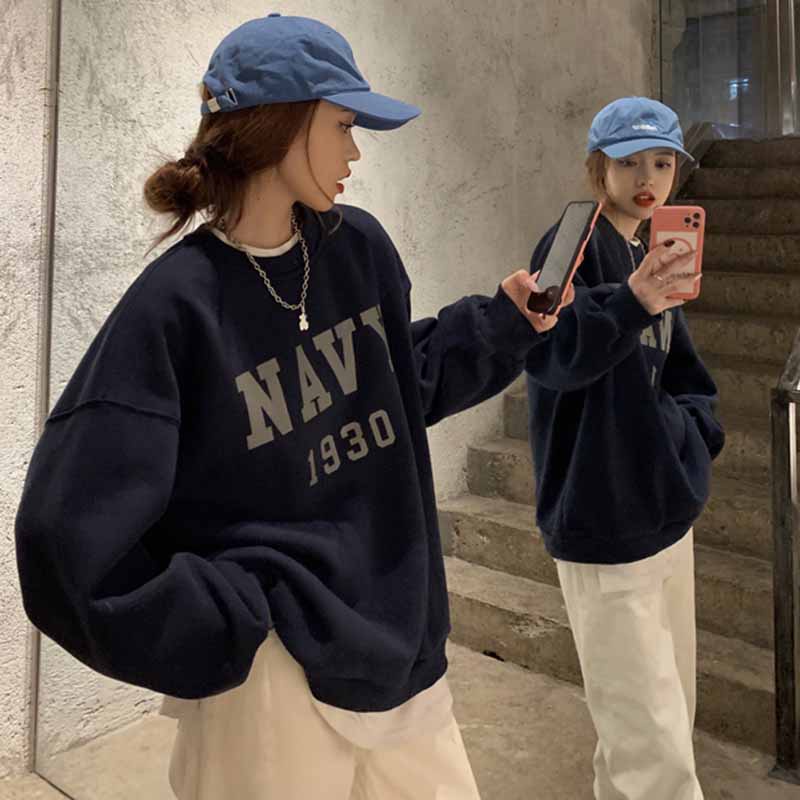 Áo sweater nữ tay dài in chữ phong cách Hàn Quốc