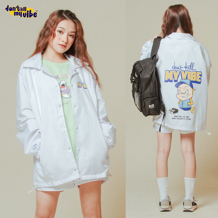 Áo khoác nữ Don't Kill My Vibe vải dù màu trắng, form rộng - Baseball Jacket