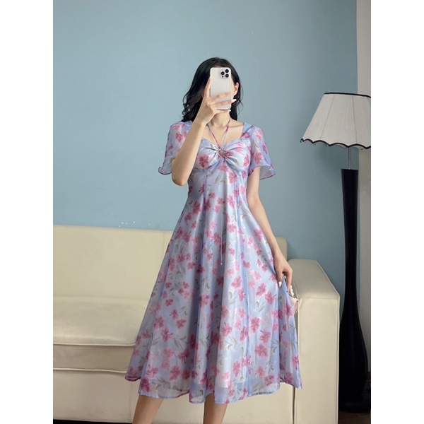 Váy hoa tím phong cách nàng thơ , bồng bềnh bay bổng