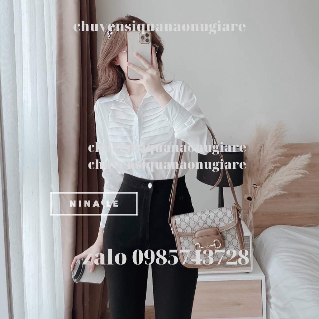 áo sơ mi trắng xếp ly ngực hàng đẹp HA00002 chuyensiquanaonugiare