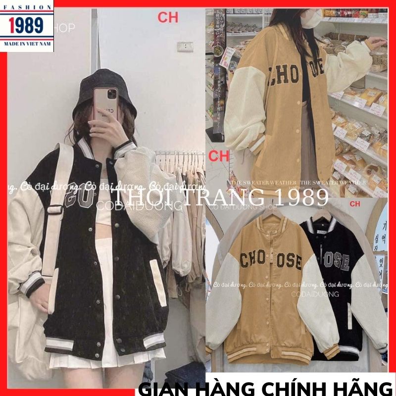 Áo Khoác Nhung Tăm Thêu Chữ CHOOSE  Áo BomBer Bóng Chày Nam Nữ Phong Cách Hàn Quốc THỜI TRANG 1989