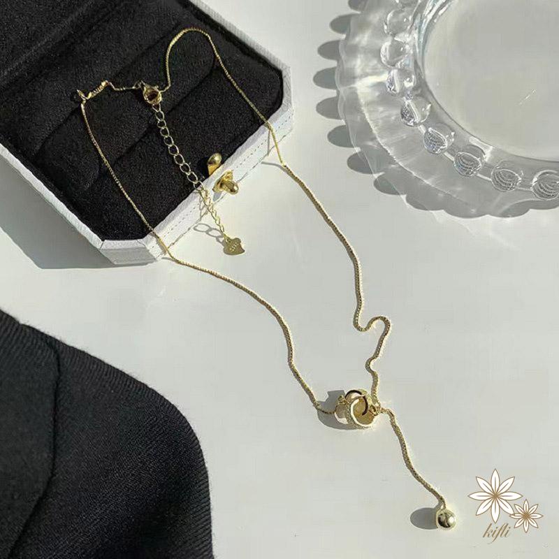 【kifli】Vòng cổ Hạt Tròn Mạ Bạc 925 Đính Đá Lấp Lánh Sang Trọng