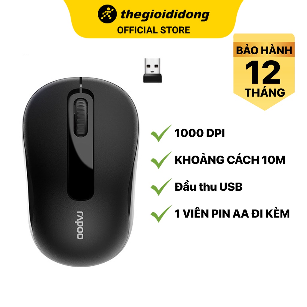 Chuột Không Dây Rapoo M216 Đen 1000 DPI - Hàng chính hãng - BH 24 tháng