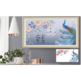 Tranh đính đá Đồng hồ chim công LV190 68*45cm