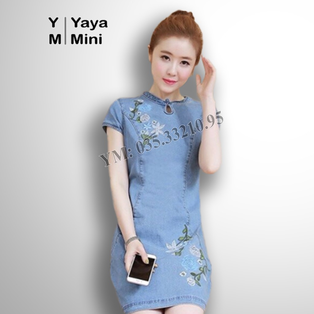 Đầm Jeans Nữ Cao Cấp YayaMini Thiết Kế Cổ Khoét, Kết Hợp Thêu Hoa Duyên Dáng - MS 3553 [Hỗ Trợ Đổi Trả Miễn Phí]