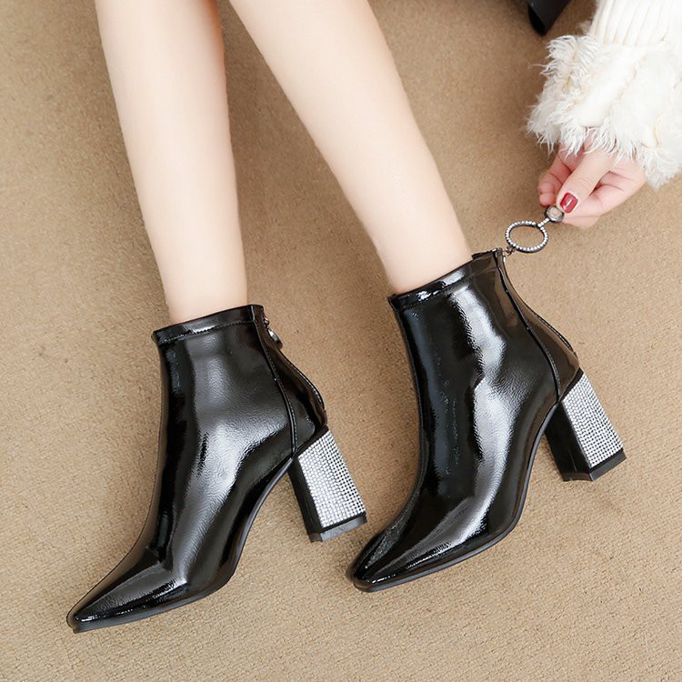 D308- boots nữ cao gót cổ lửng kéo khoá đế 7p , bốt nữ da bóng hàng quảng châu cao cấp kèm ảnh thật | BigBuy360 - bigbuy360.vn