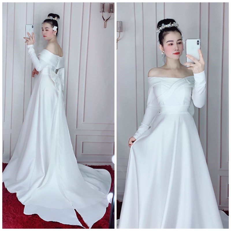 Đầm maxi mặc cưới nhẹ nhàng được 2 kiểu có kèm nơ đuôi dài TRIPBLE TD RES - size S/M/L - MS172Y