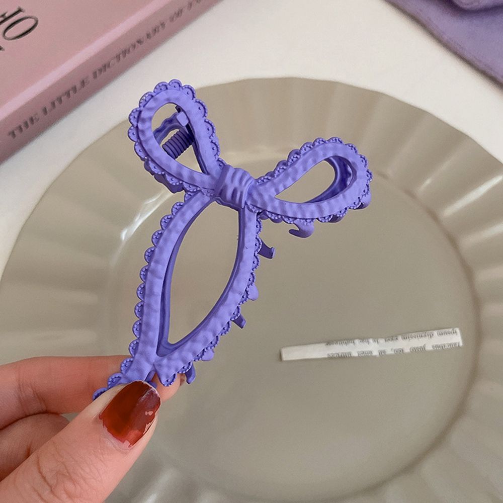 Kẹp tóc càng cua đính nơ kim loại màu tím họa tiết hình học dễ thương phong cách Hàn Quốc cho nữ