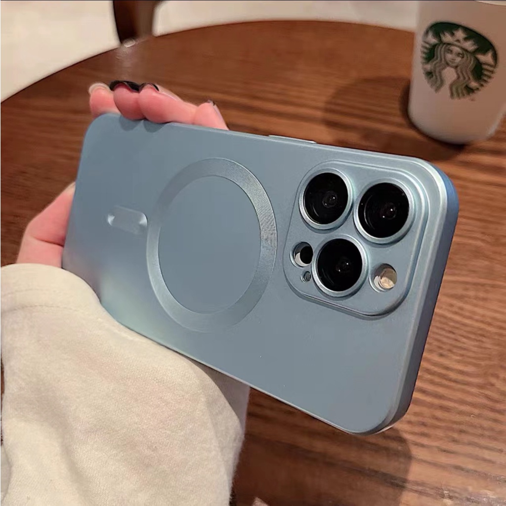 【Magnetic case/Matte Soft case】Ốp Điện Thoại Mềm Kết Cấu Mờ Với Miếng Dán Bảo Vệ Ống Kính Máy Ảnh Cho compatible for iPhone 12 13 14 pro max