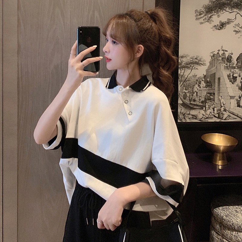 NRVP Áo Thun Nữ Dáng Dài Rộng Tay Ngắn Phong Cách Thời Trang Đường Phố Hàn Quốc