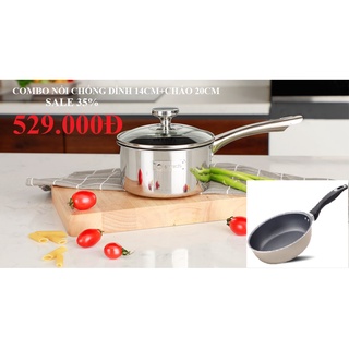 Combo nồi chống dính inox 14cm và chảo 20cm