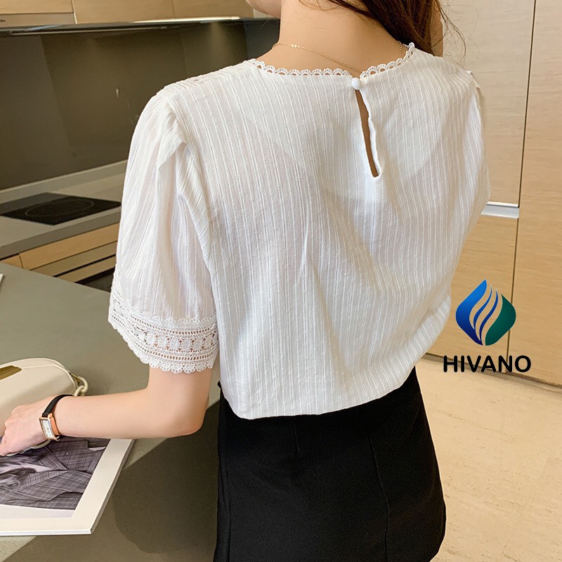 Áo sơ mi ren hạt tay ngắn , Áo trắng kiểu cách điệu thiết kế ulzzang (ảnh thật)